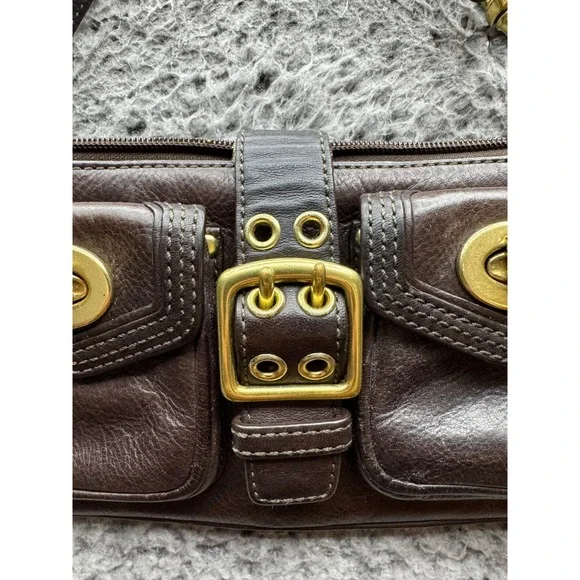 Vintage Coach Legacy Women's Double Turn Lock & Buckle Leather‎ Wristlet Brown